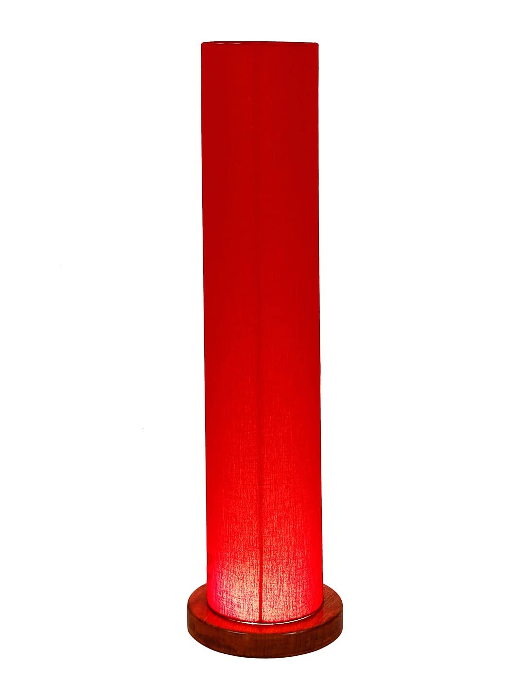 Red Round Cotton Shade Floor lamp with Wood Base .(Red,Cotton)