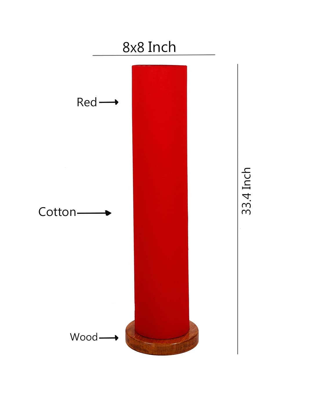 Red Round Cotton Shade Floor lamp with Wood Base .(Red,Cotton)