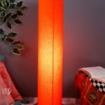 Orange Round Cotton Shade Floor lamp with Wood Base .(Orange,Cotton)