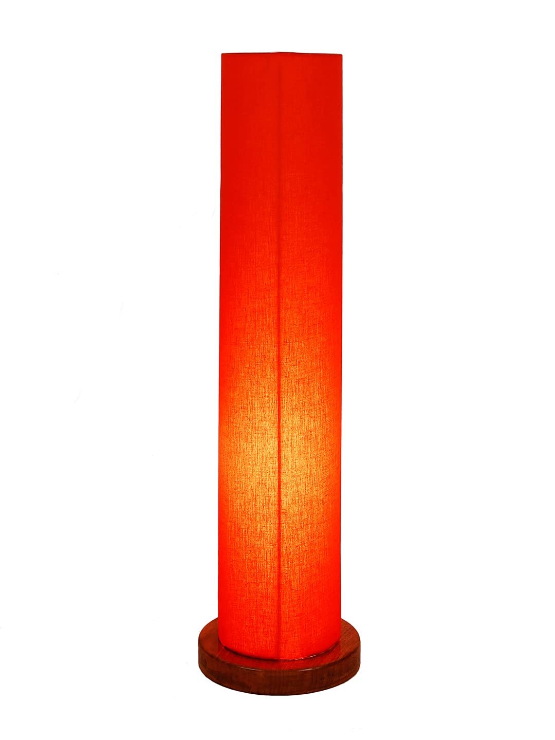 Orange Round Cotton Shade Floor lamp with Wood Base .(Orange,Cotton)