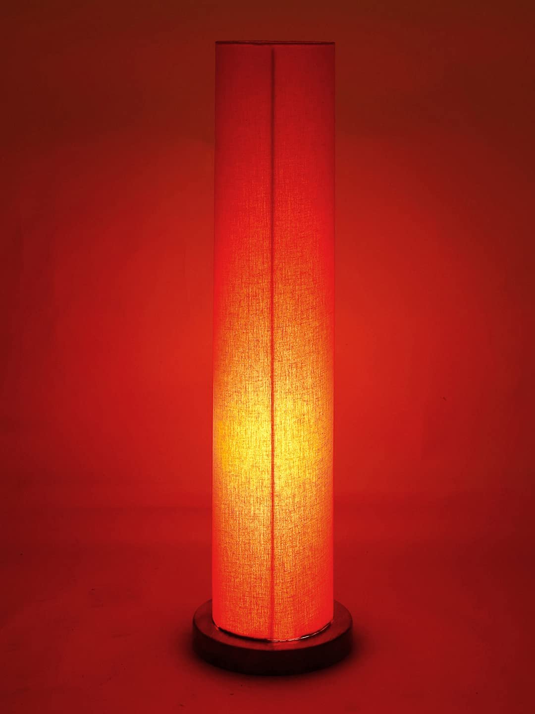 Orange Round Cotton Shade Floor lamp with Wood Base .(Orange,Cotton)