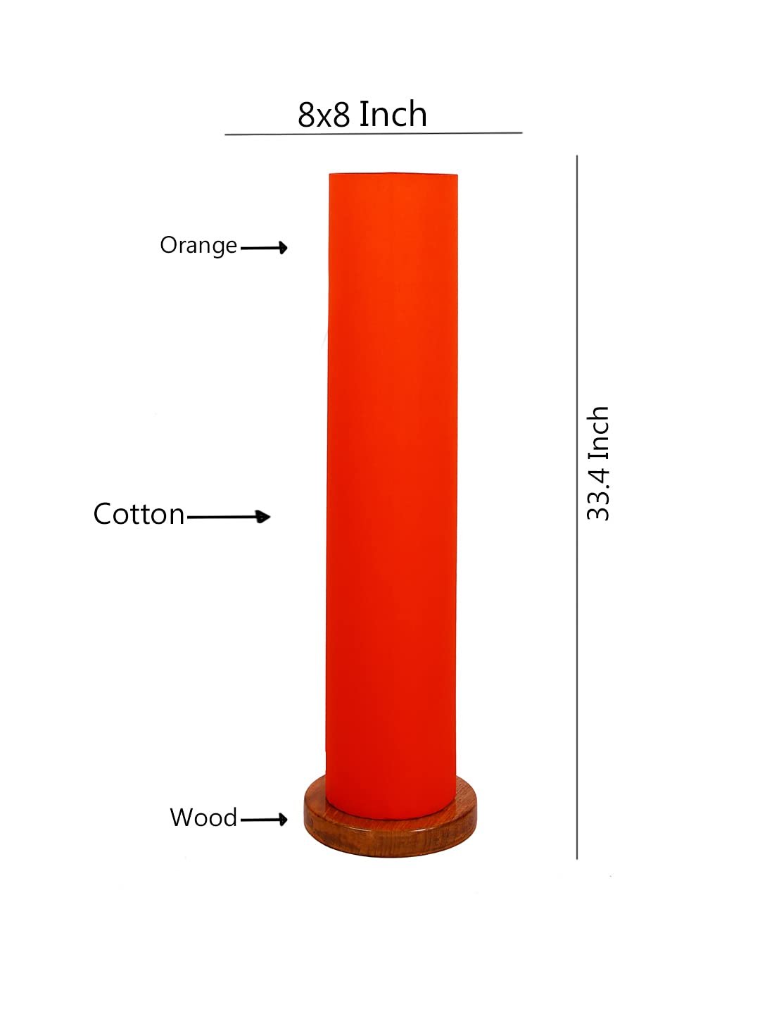 Orange Round Cotton Shade Floor lamp with Wood Base .(Orange,Cotton)