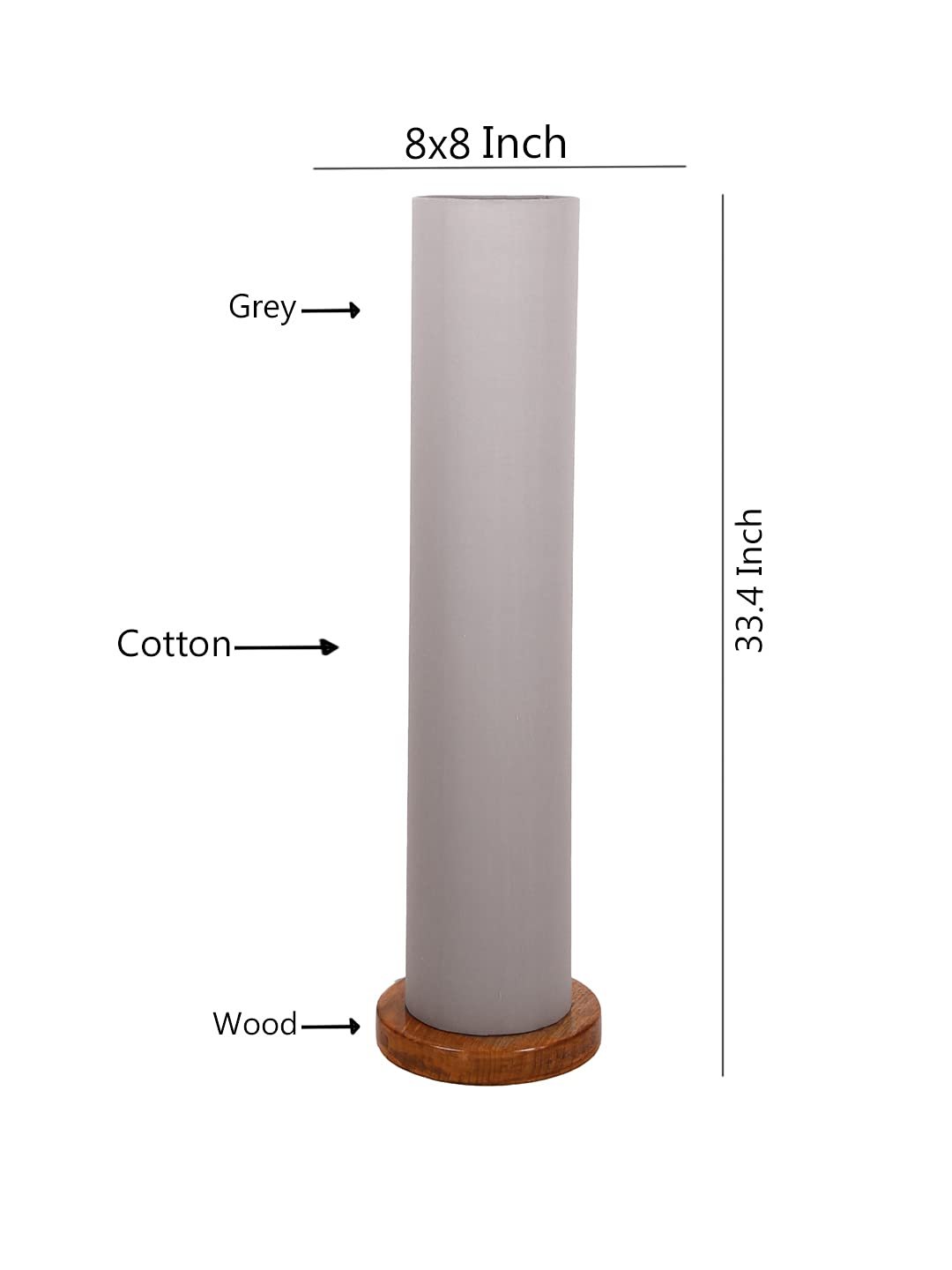 Grey Round Cotton Shade Floor lamp with Wood Base .(Grey, Cotton)