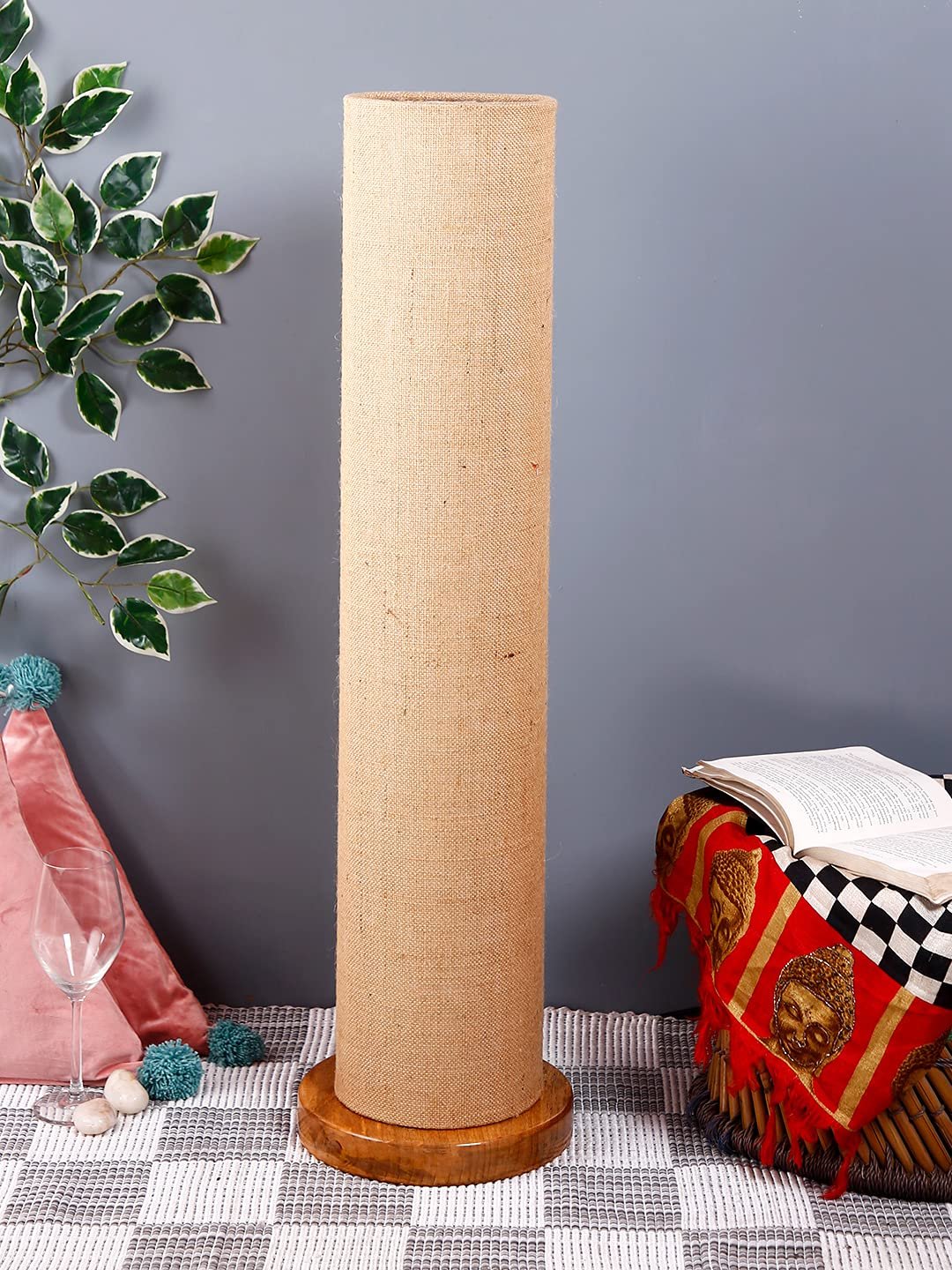 Beige Jute Round Shade Floor lamp with Wood Base .(Beige,Jute)