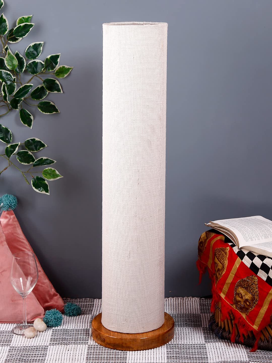 White Jute Round Shade Floor lamp with Wood Base .(White,Jute)