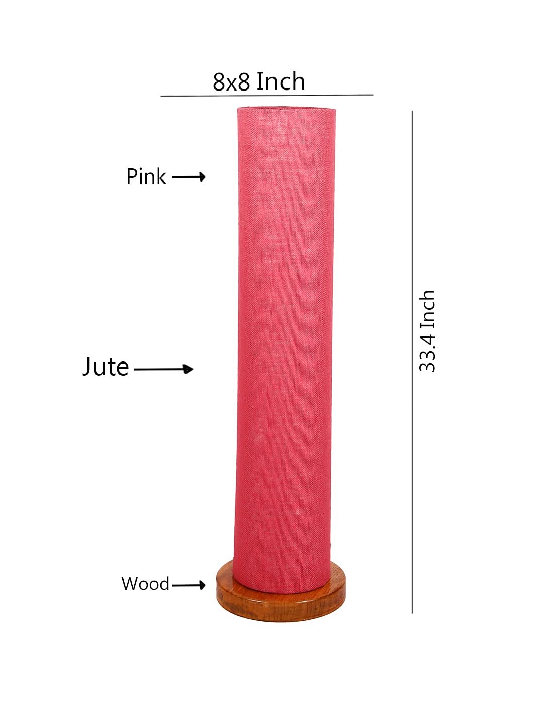 Pink Jute Round Shade Floor lamp with Wood Base .(Pink,Jute)