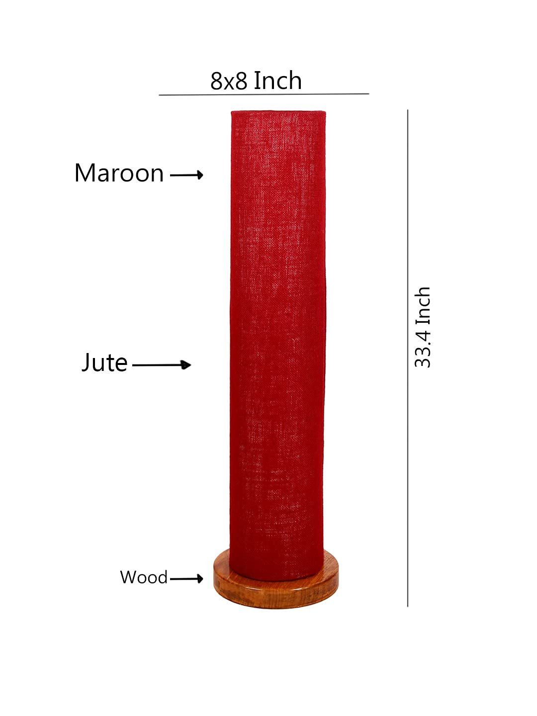 Maroon Jute Round Shade Floor lamp with Wood Base .(Maroon,Jute)