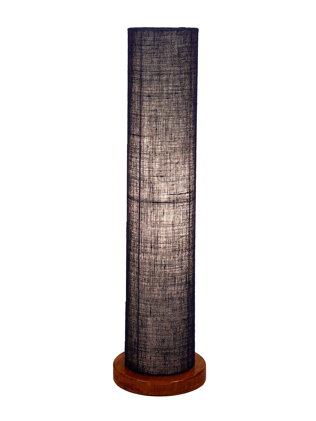 Blue Jute Round Shade Floor lamp with Wood Base .(Blue,Jute)