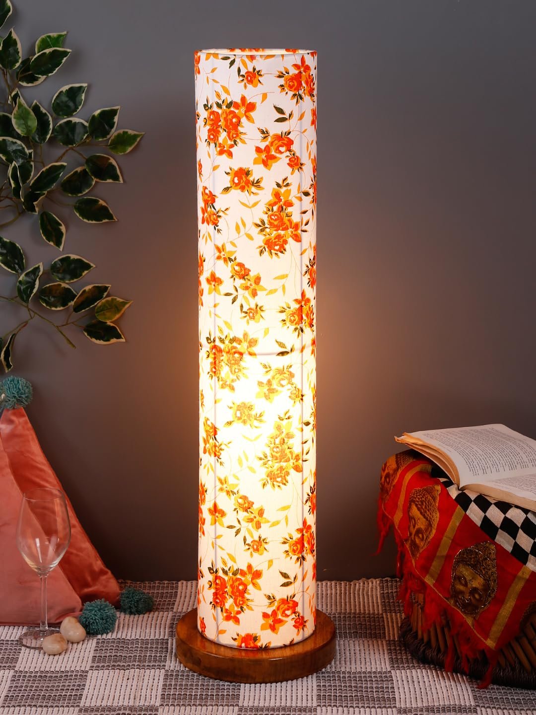 Multicolor Round Cotton Shade Floor lamp with Wood Base .(Multicolor, Cotton)