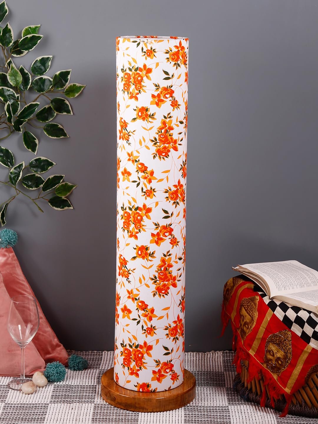 Multicolor Round Cotton Shade Floor lamp with Wood Base .(Multicolor, Cotton)