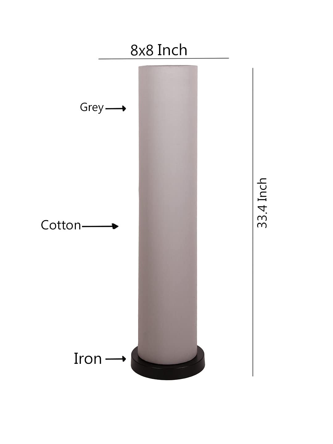 Grey Round Cotton Shade Floor lamp with Black Iron Base