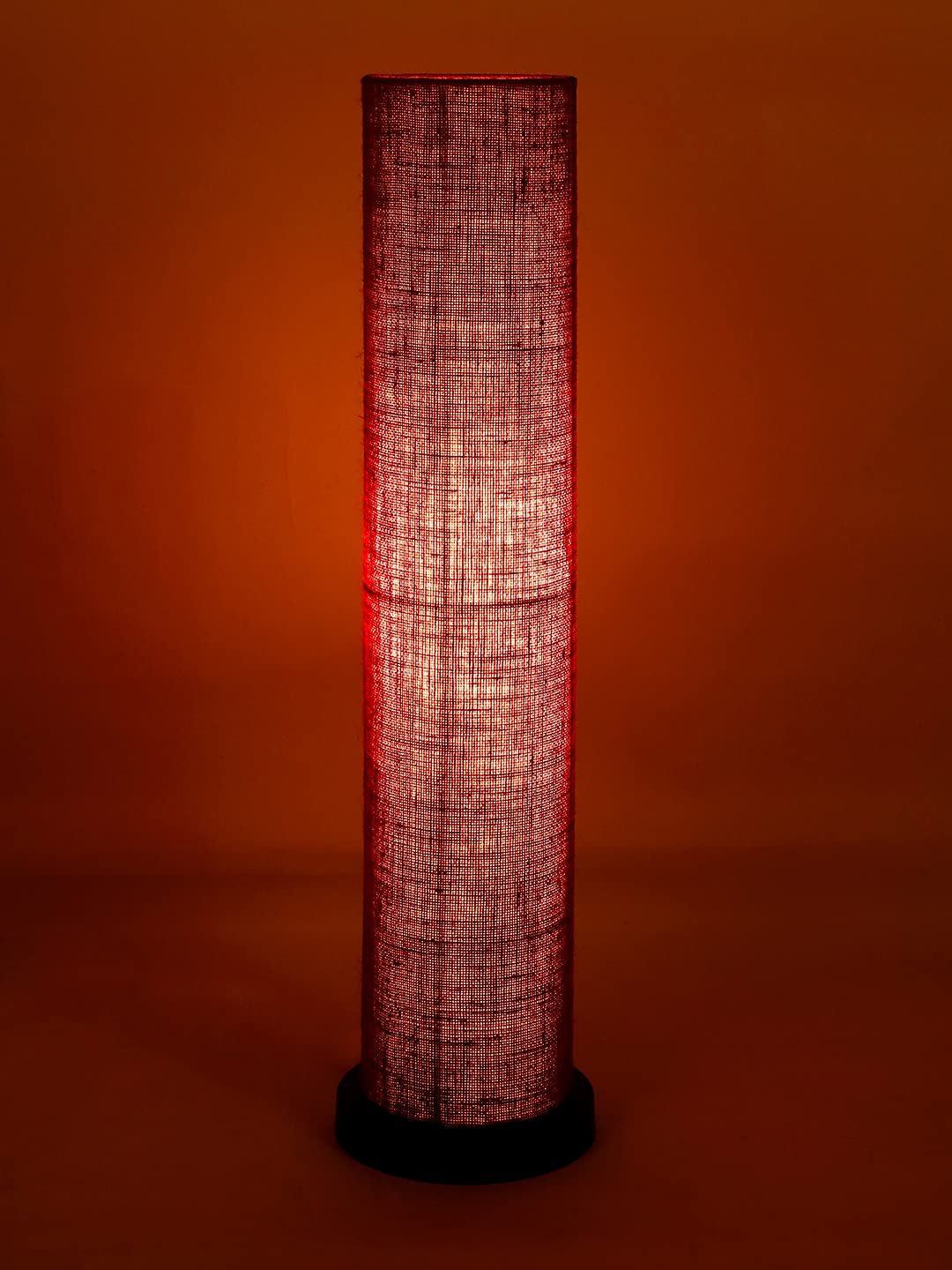 Maroon Jute Round Shade Floor lamp with Black Iron Base