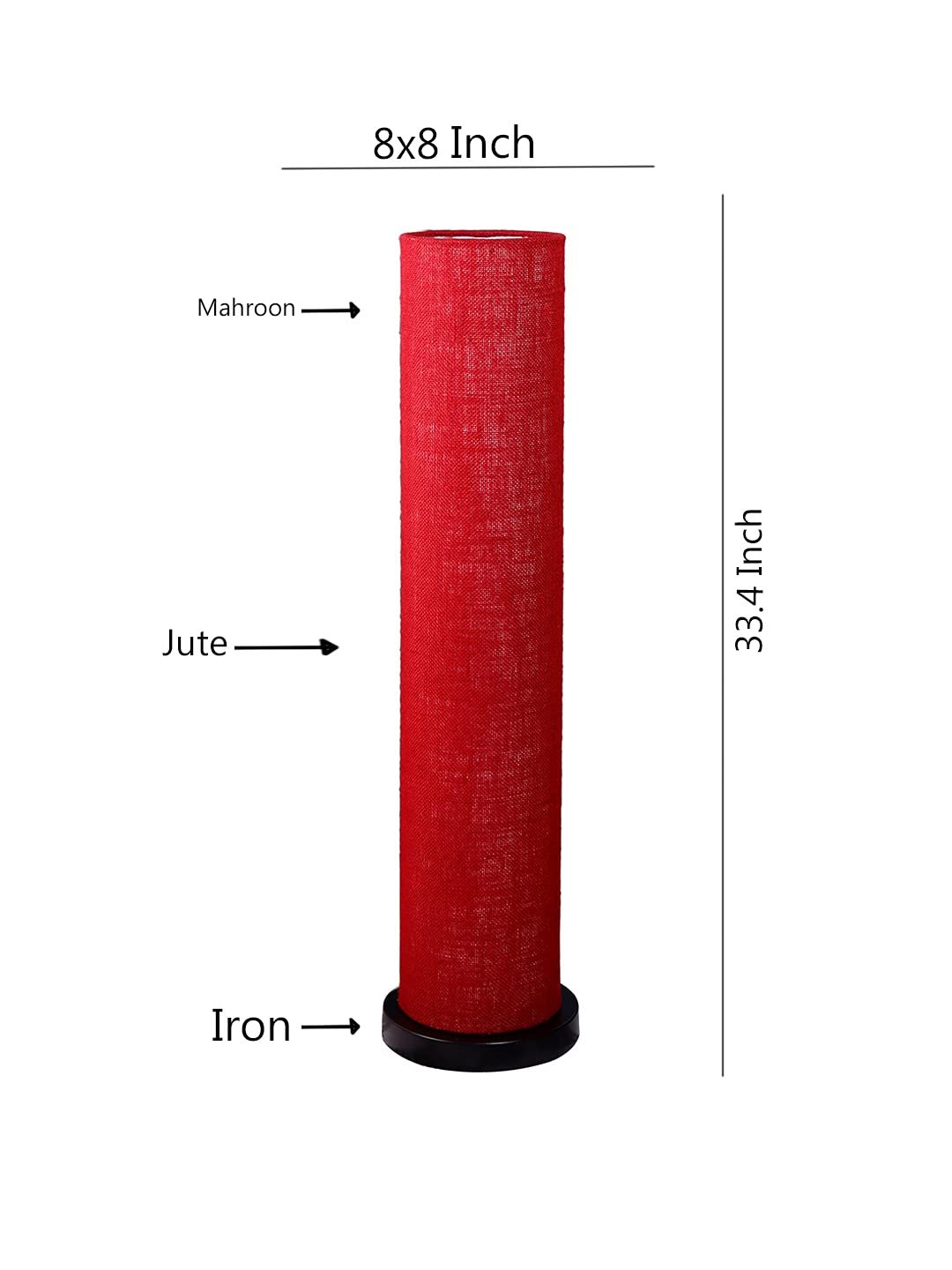 Maroon Jute Round Shade Floor lamp with Black Iron Base