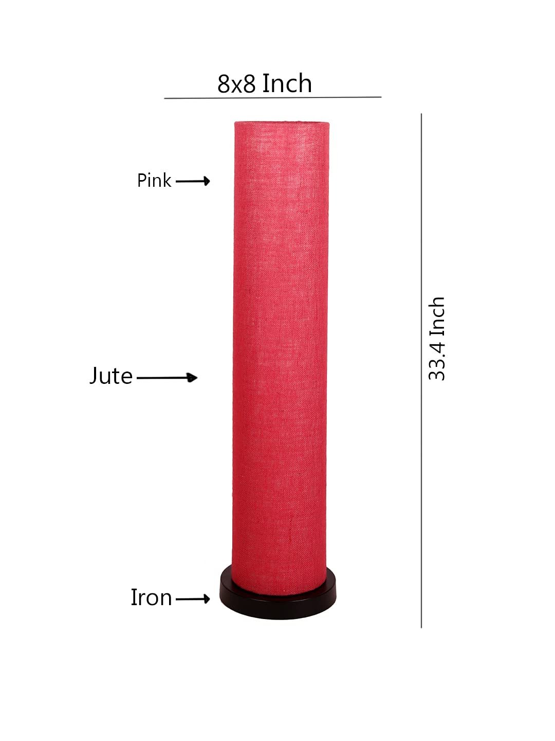 Pink Jute Round Shade Floor lamp with Black Iron Base