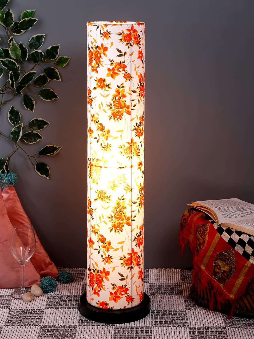 Multicolor Round Cotton Shade Floor lamp with Black Iron Base D677