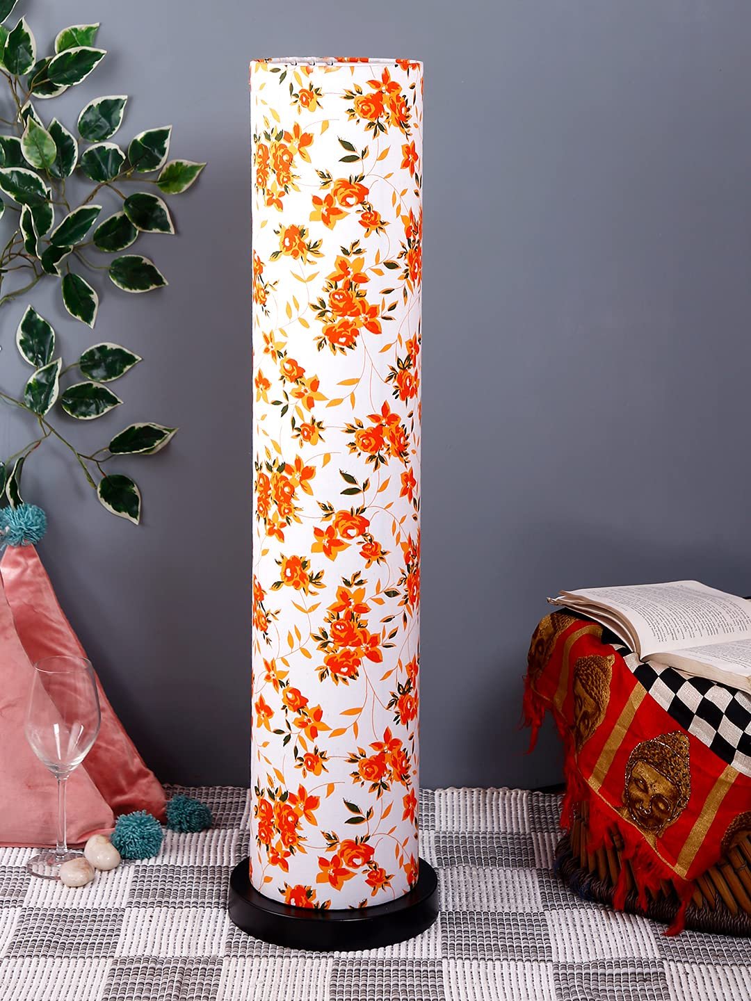 Multicolor Round Cotton Shade Floor lamp with Black Iron Base D677