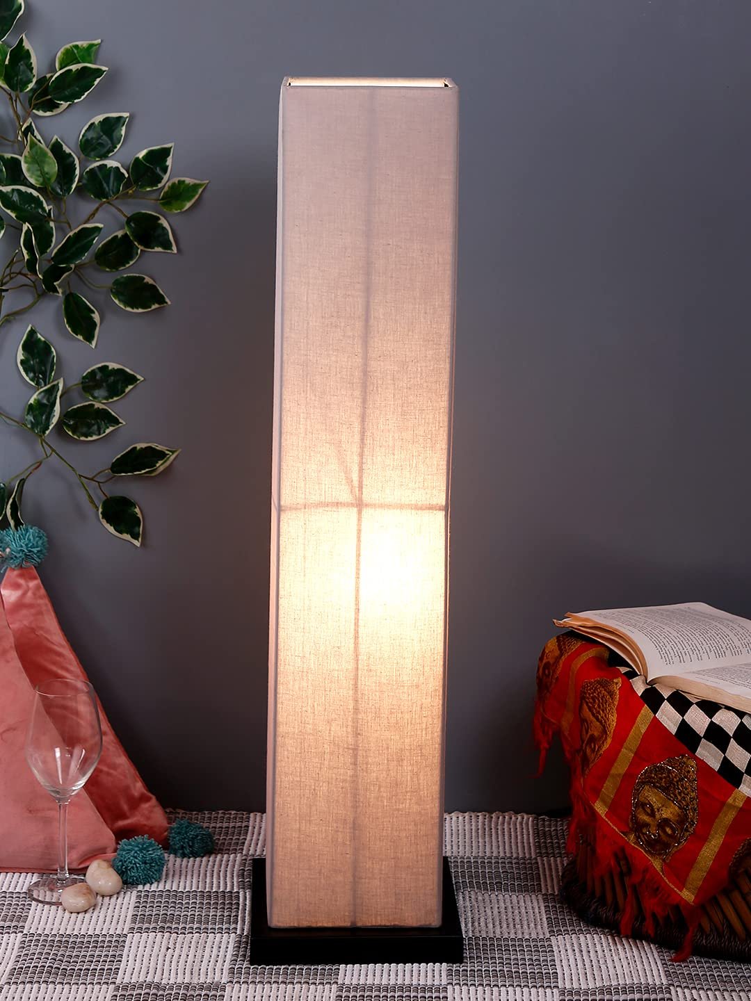 Grey Square Cotton Shade Floor lamp with Black Iron Base D,679