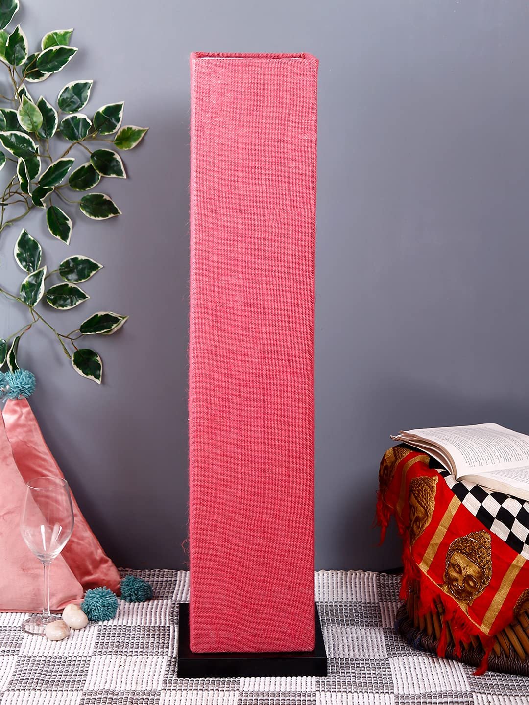 Pink Jute Square Shade Floor lamp with Black Iron Base