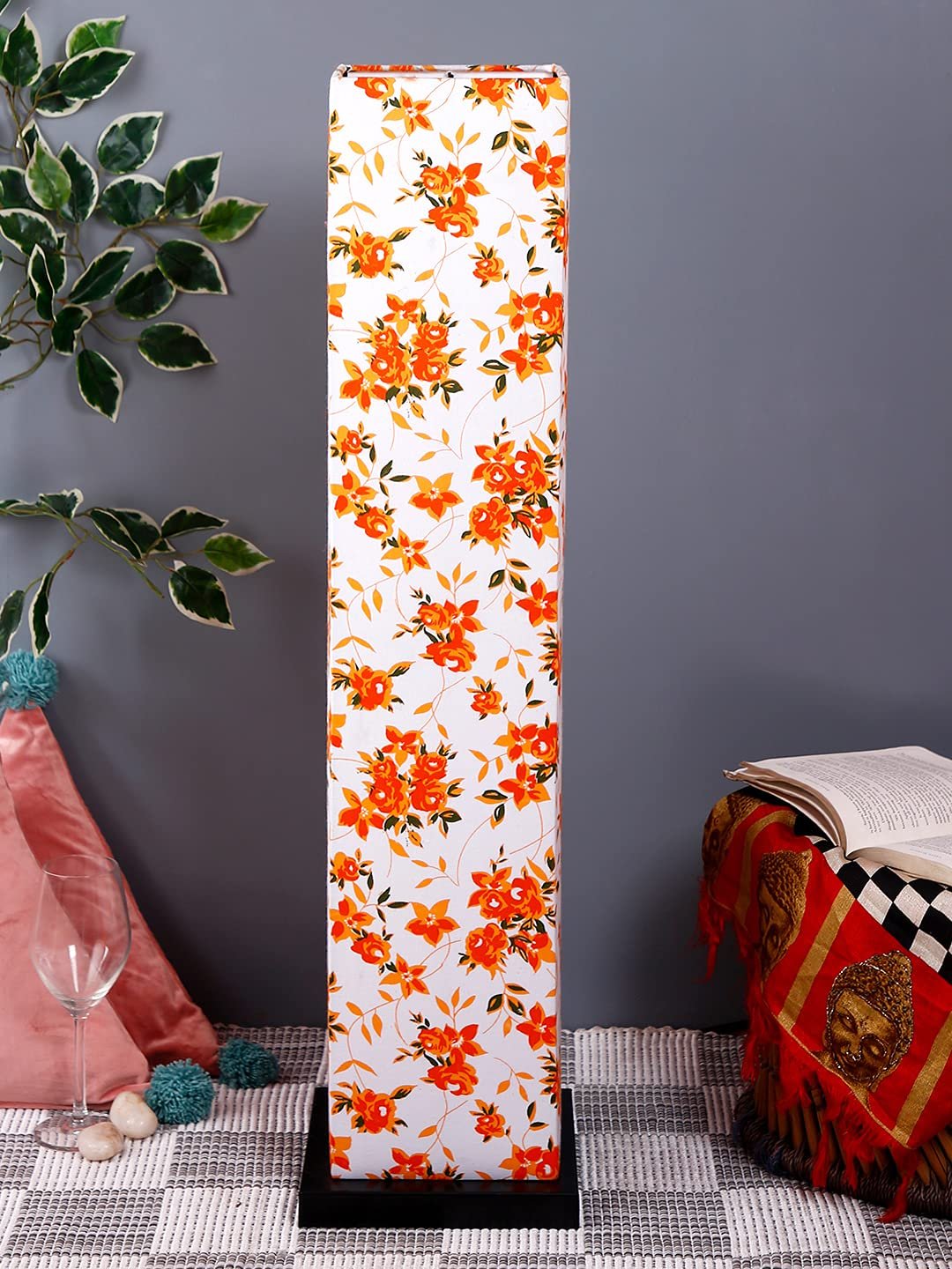 Multicolor Square Cotton Shade Floor lamp with Black Iron Base D684