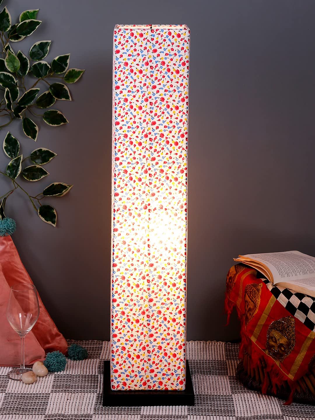 Multicolor Square Cotton Shade Floor lamp with Black Iron Base D685