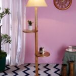 Off-White Cotton Conical Wooden Floor Shelf Lamp -20(14×55.75inches) –