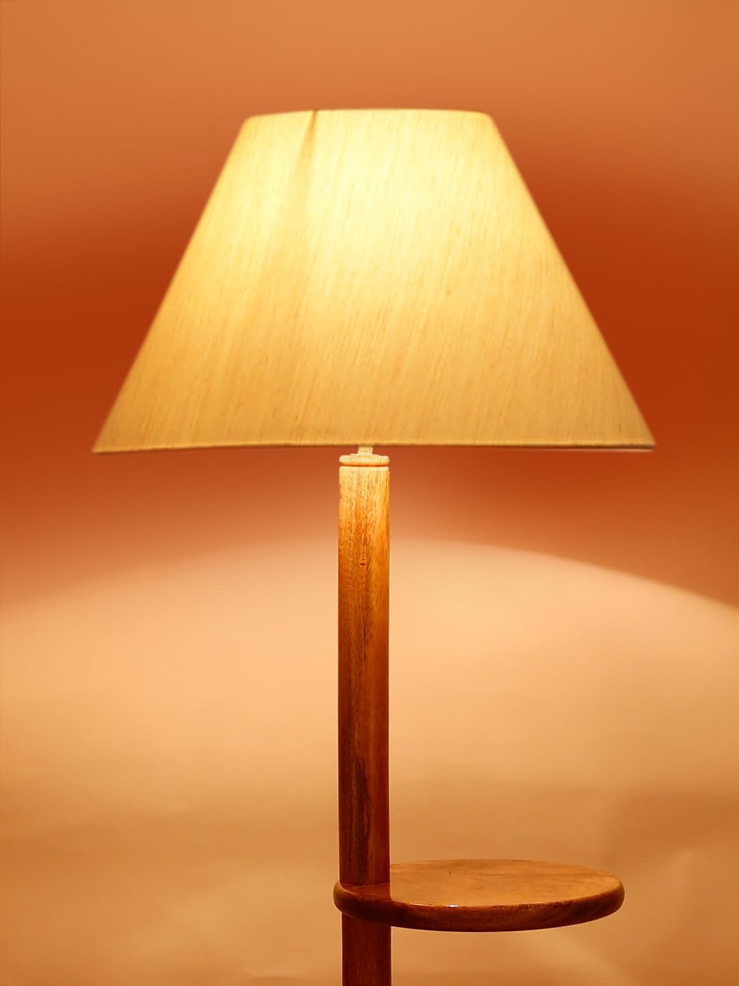 Off-White Cotton Conical Wooden Floor Shelf Lamp -20(14x55.75inches) -