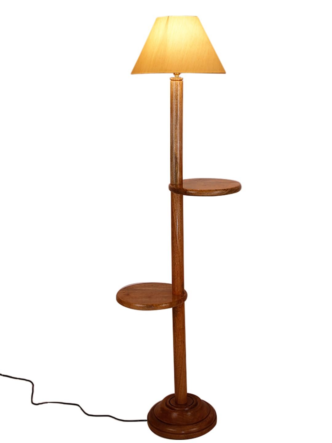 Off-White Cotton Conical Wooden Floor Shelf Lamp -20(14x55.75inches) -