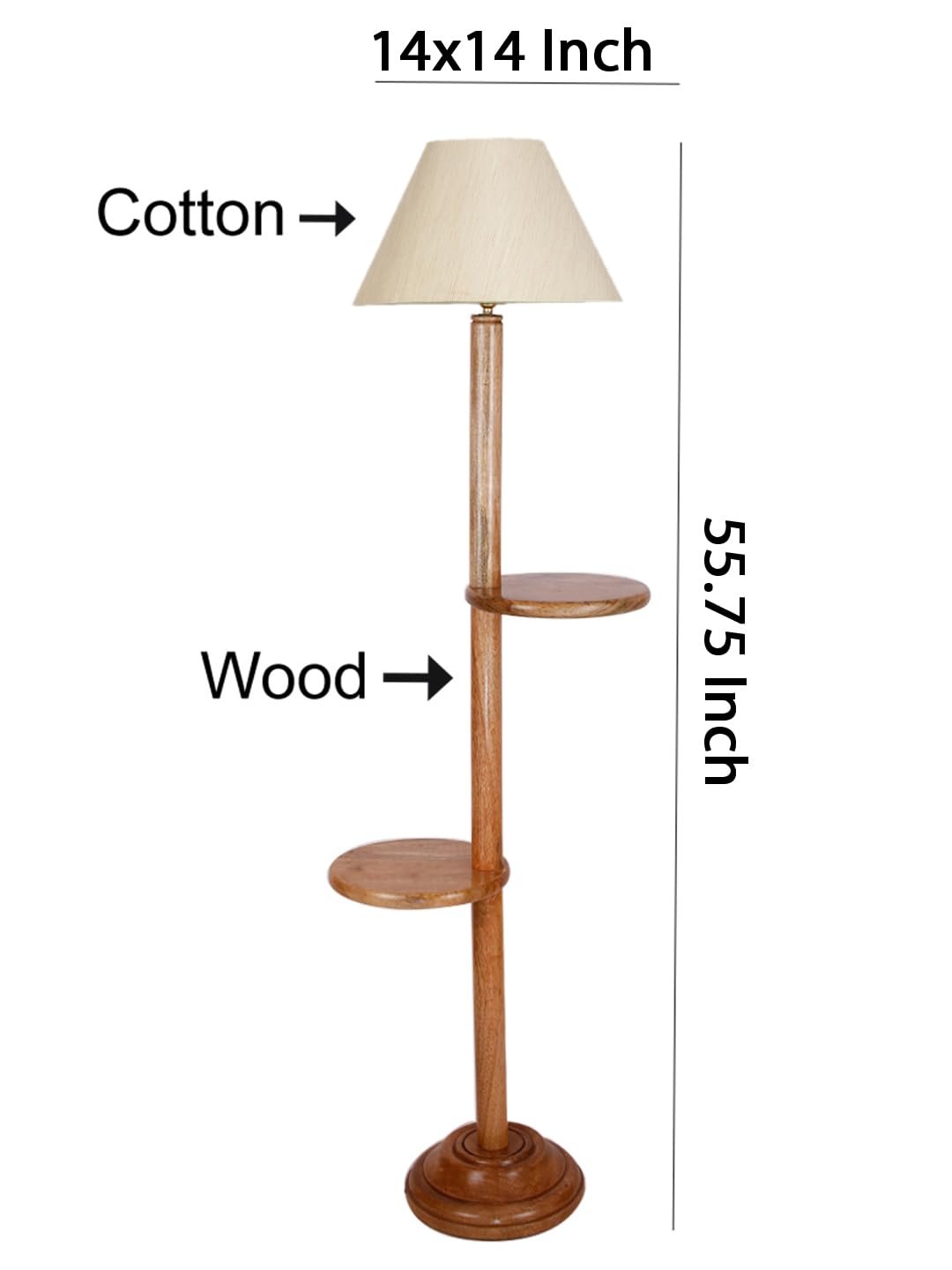 Off-White Cotton Conical Wooden Floor Shelf Lamp -20(14x55.75inches) -