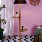 Black Cotton Conical Wooden Floor Shelf Lamp -21 (14×55.75inches) –