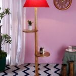 Red Cotton Conical Wooden Floor Shelf Lamp -22-(14×55.75inches) –