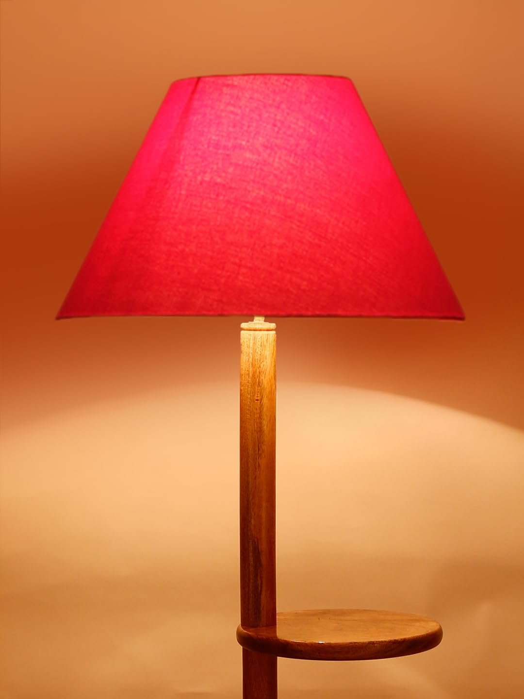 Red Cotton Conical Wooden Floor Shelf Lamp -22-(14x55.75inches) -
