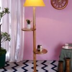 Yellow Cotton Conical Wooden Floor Shelf Lamp -24-(14×55.75inches) –