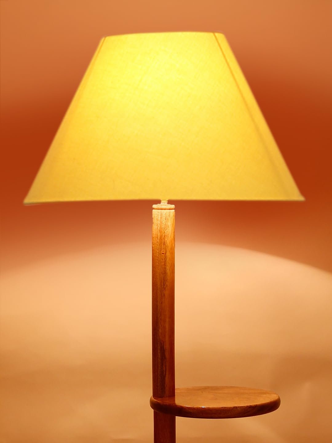 Yellow Cotton Conical Wooden Floor Shelf Lamp -24-(14x55.75inches) -