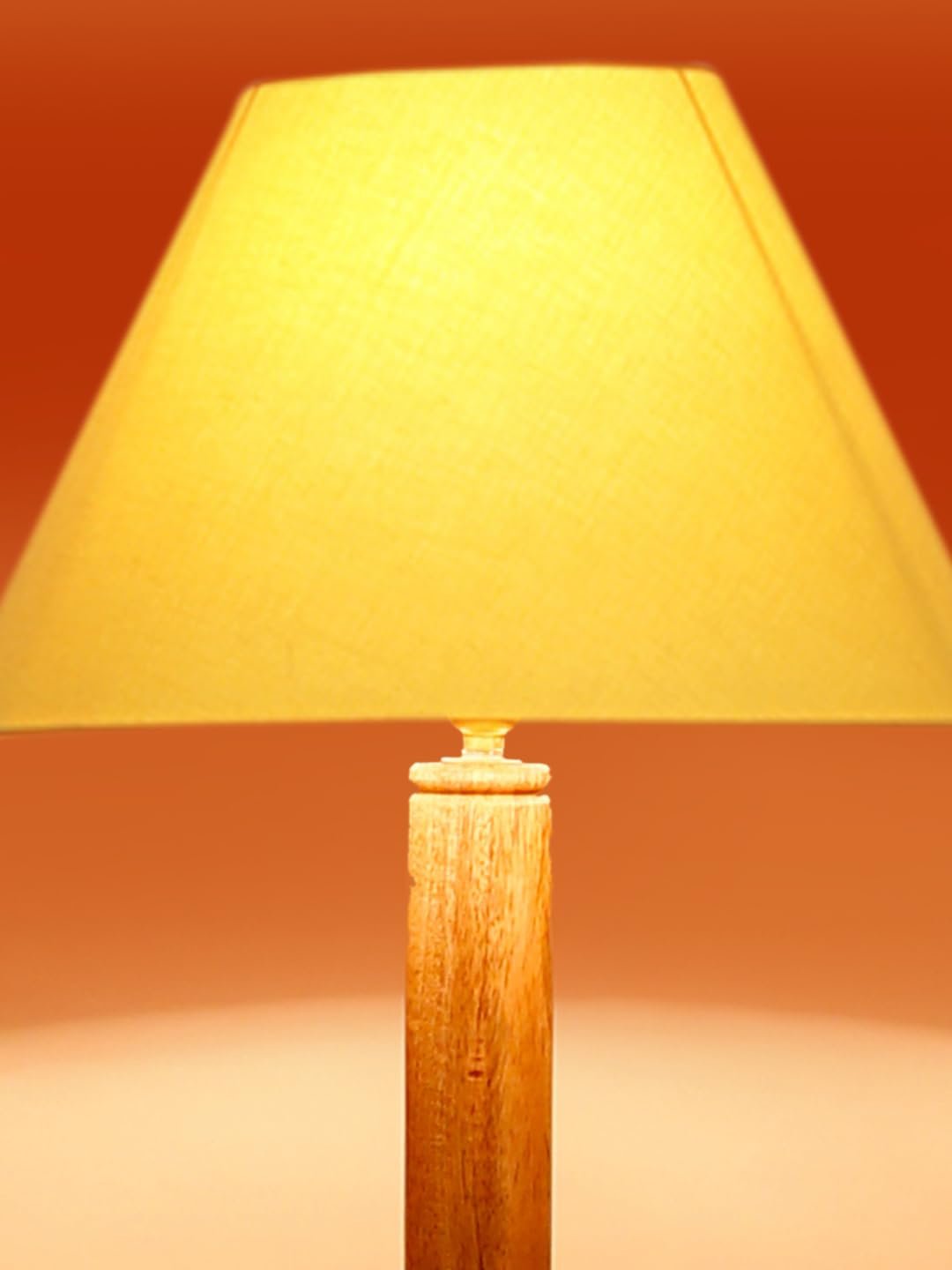 Yellow Cotton Conical Wooden Floor Shelf Lamp -24-(14x55.75inches) -