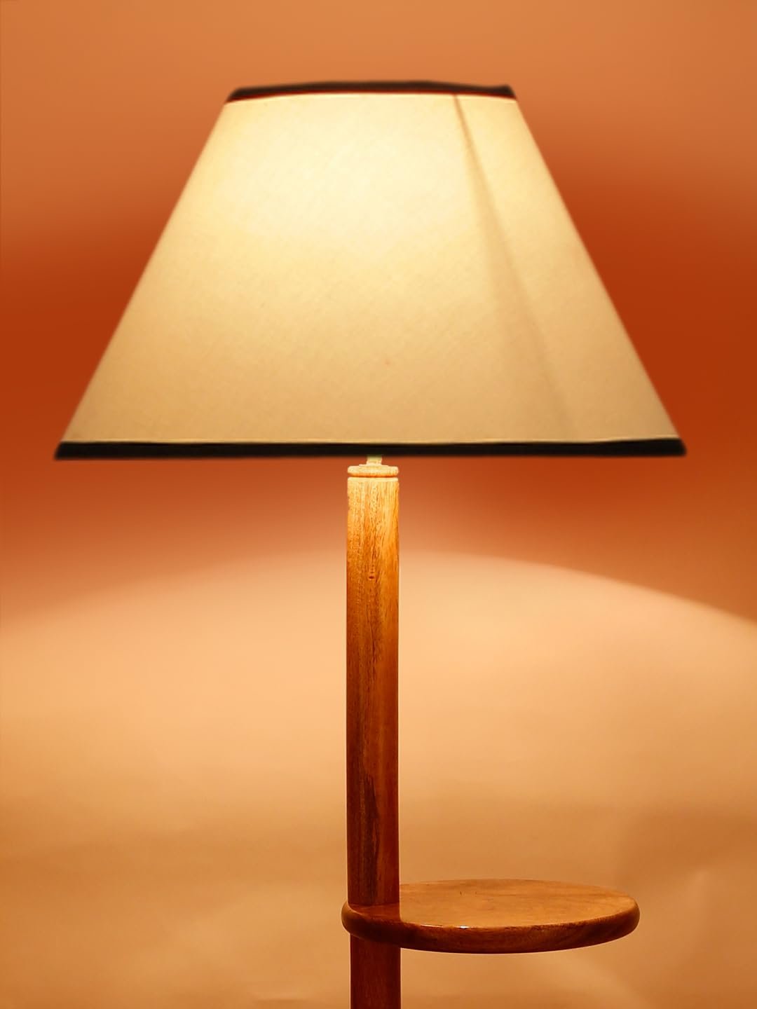 White & Black Cotton Conical Wooden Floor Shelf Lamp -26-(14x55.75inches) -