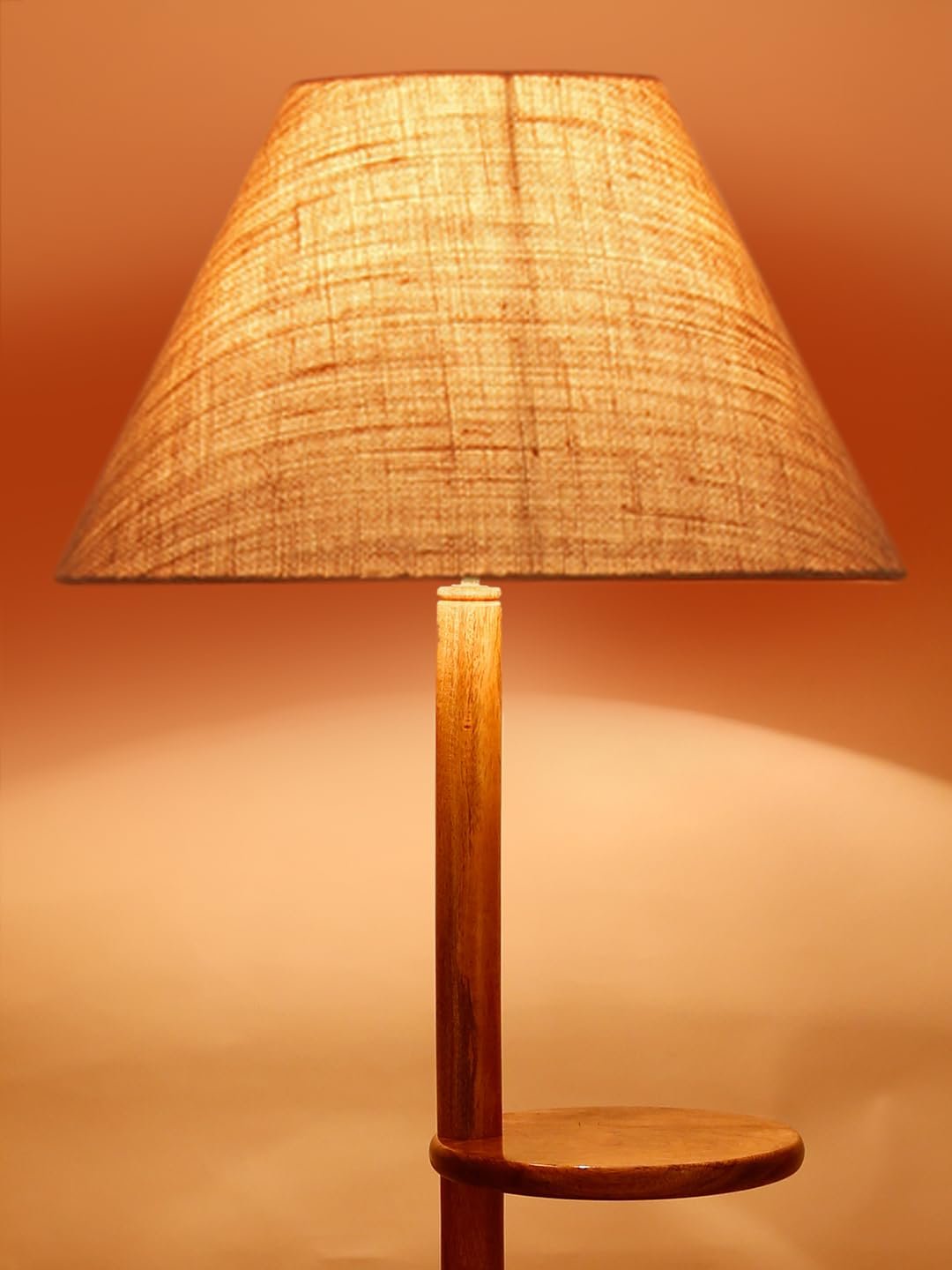 Beige Jute Conical Wooden Floor Shelf Lamp -27-(14x55.75inches) -