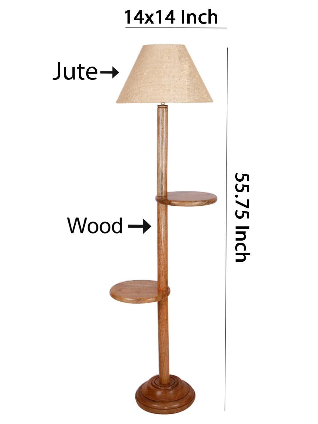Beige Jute Conical Wooden Floor Shelf Lamp -27-(14x55.75inches) -