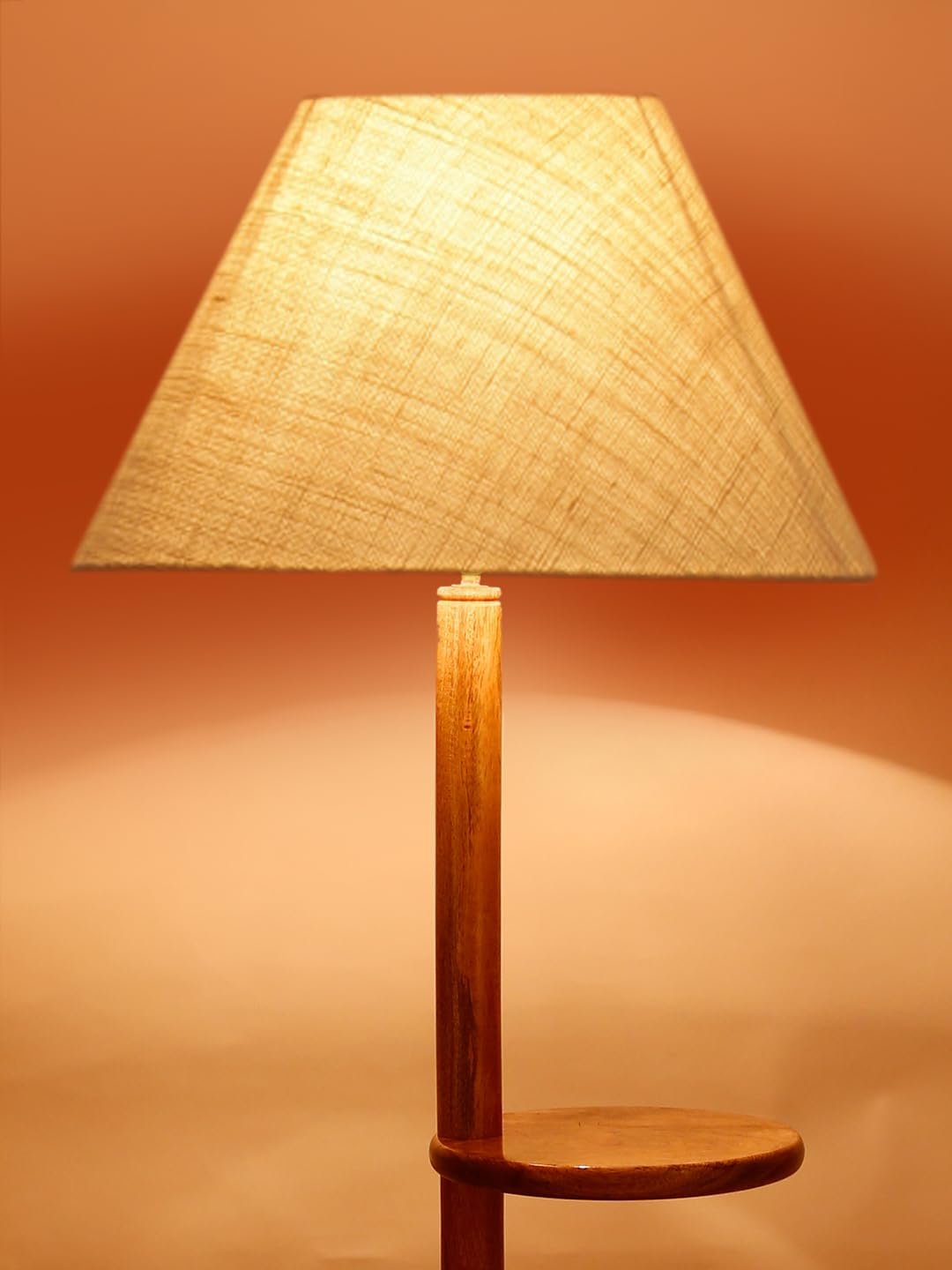 White Jute Conical Wooden Floor Shelf Lamp -28-(14x55.75inches) -