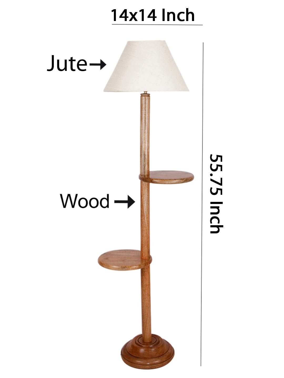 White Jute Conical Wooden Floor Shelf Lamp -28-(14x55.75inches) -