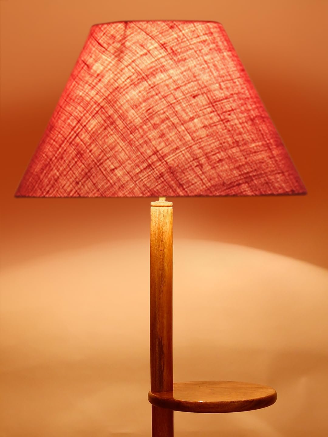 Pink Jute Conical Wooden Floor Shelf Lamp -29-(14x55.75inches) -