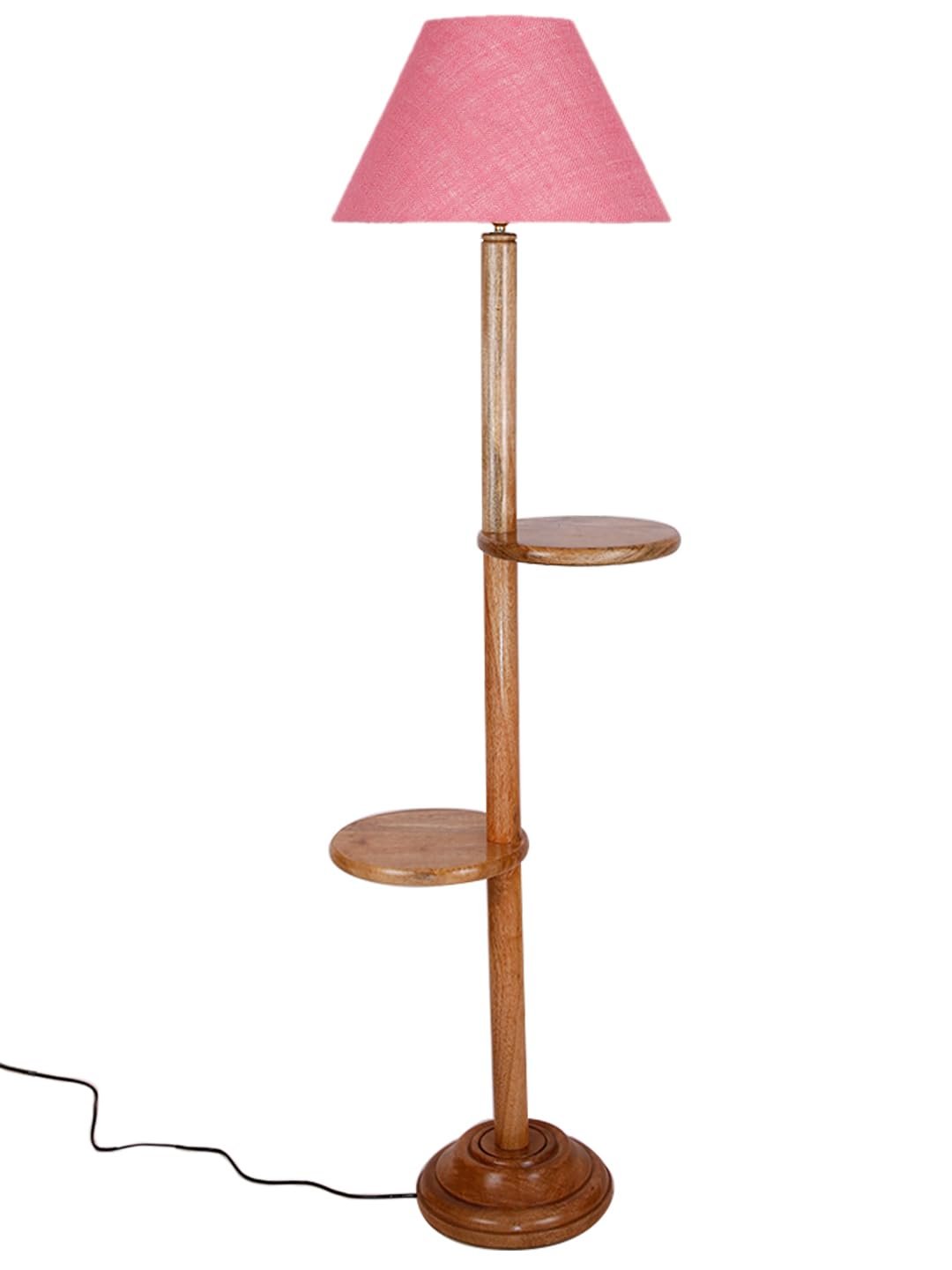 Pink Jute Conical Wooden Floor Shelf Lamp -29-(14x55.75inches) -