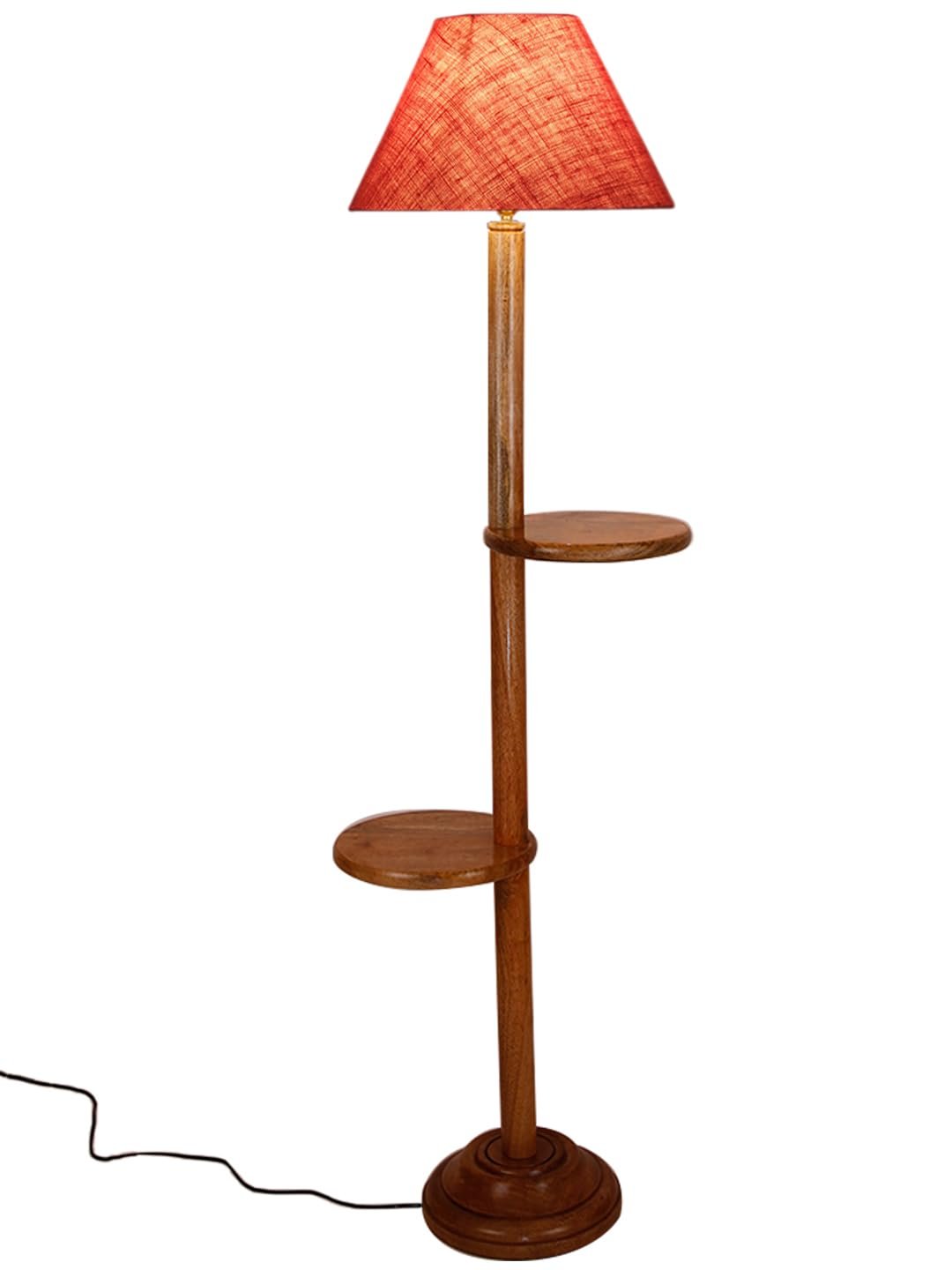 Pink Jute Conical Wooden Floor Shelf Lamp -29-(14x55.75inches) -