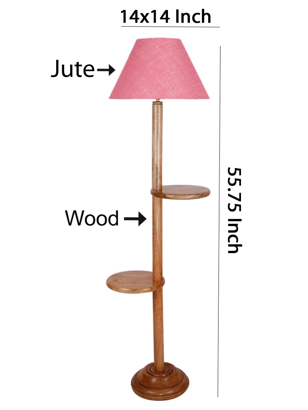 Pink Jute Conical Wooden Floor Shelf Lamp -29-(14x55.75inches) -