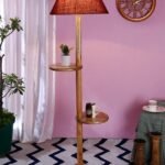 Maroon Jute Conical Wooden Floor Shelf Lamp -30-(14×55.75inches) –