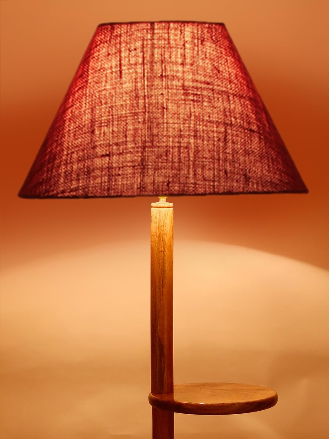 Maroon Jute Conical Wooden Floor Shelf Lamp -30-(14x55.75inches) -