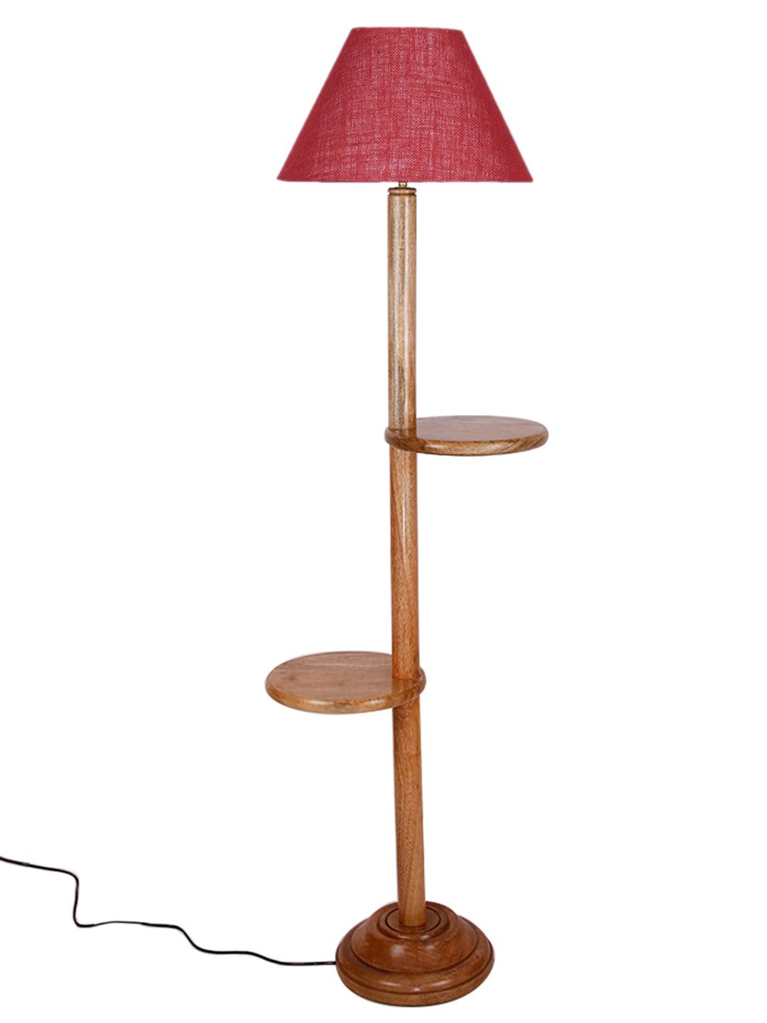 Maroon Jute Conical Wooden Floor Shelf Lamp -30-(14x55.75inches) -