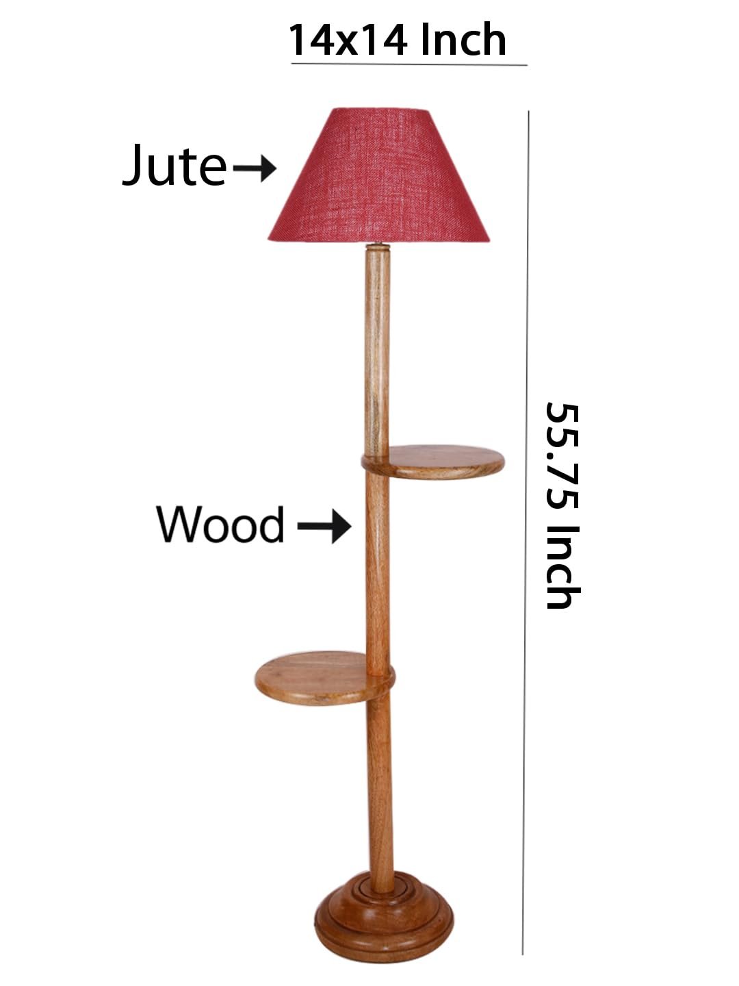Maroon Jute Conical Wooden Floor Shelf Lamp -30-(14x55.75inches) -