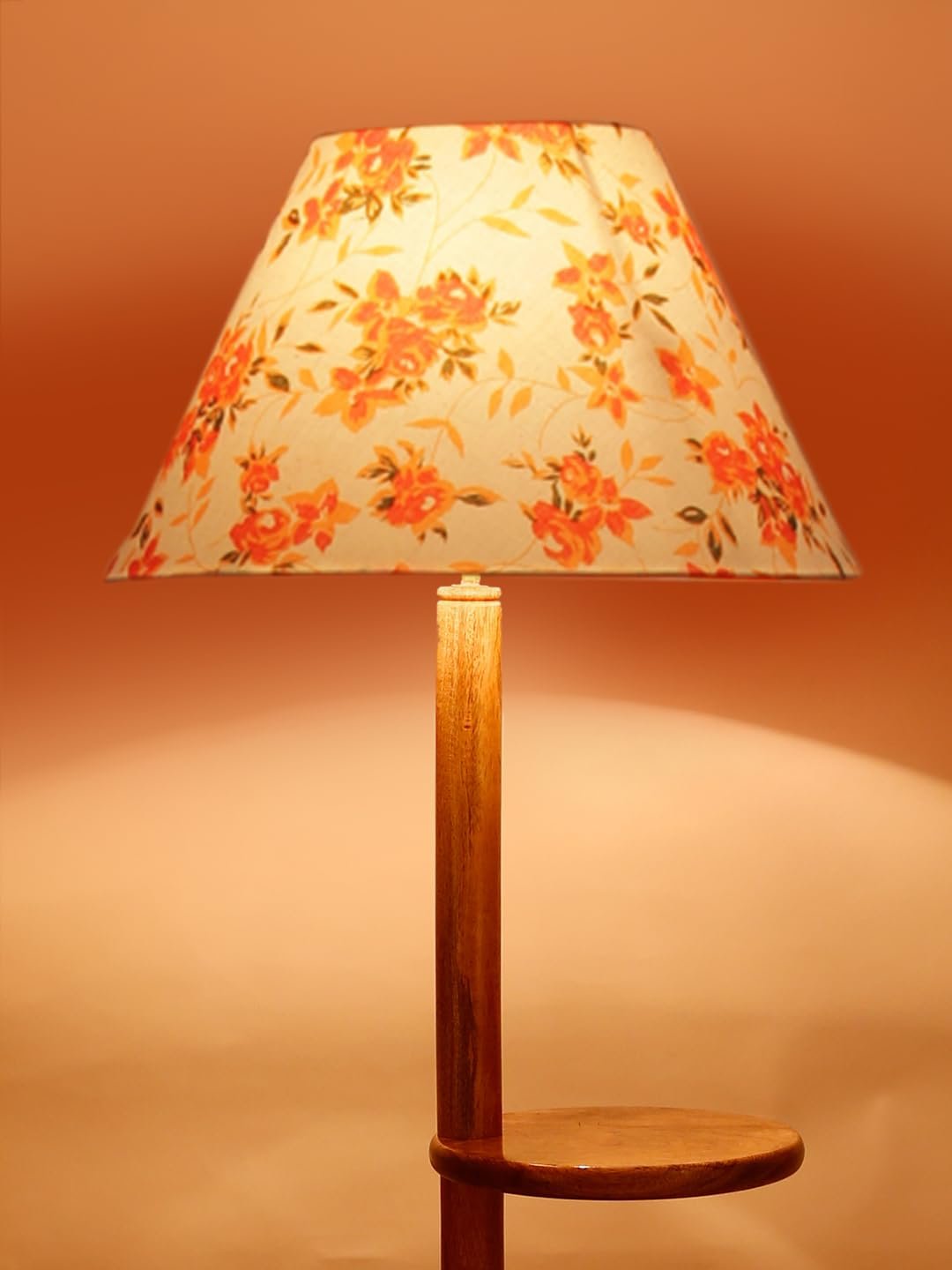 Printed Cotton Conical Wooden Floor Shelf Lamp -33-(14x55.75inches) -