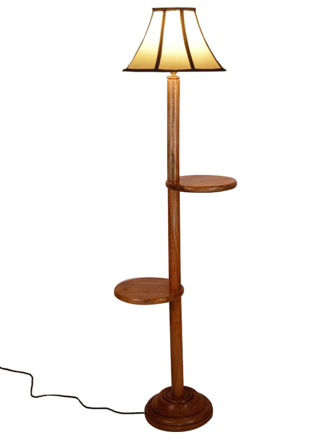 Multiclored Cotton Wooden Floor Shelf Lamp -39-(12x54.8inches) -