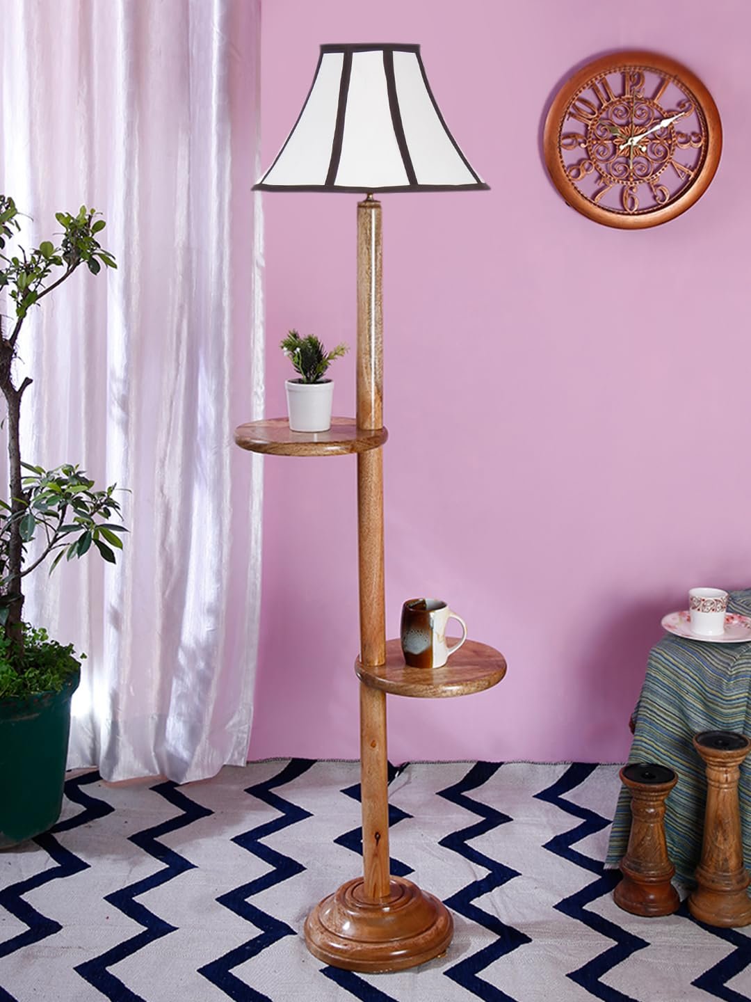 Multiclored Cotton Wooden Floor Shelf Lamp -39-(12x54.8inches) -